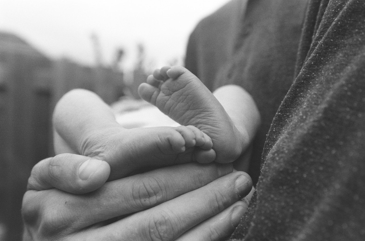 Baby feet in man's hand